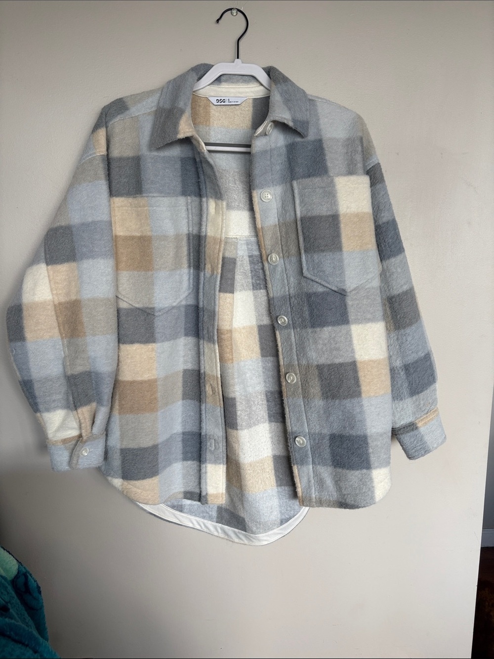 DSG Plaid Shacket Jacket Size Small Gray Blue Beige Oversized Button Front